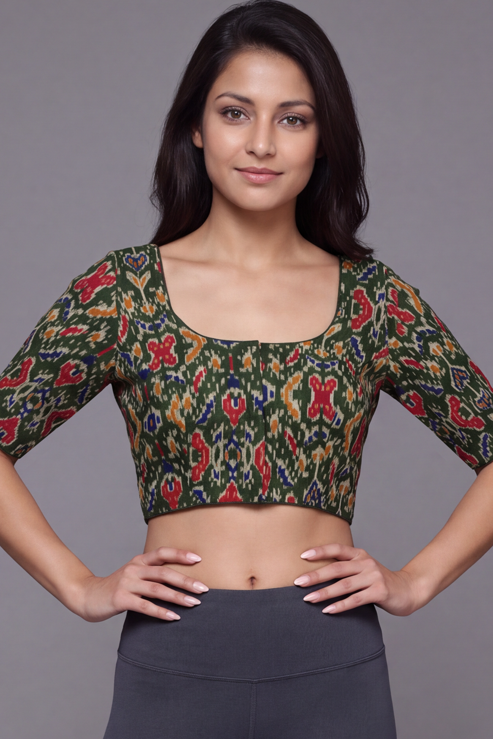Women's Prints Cotton Blend Saree Blouse with U-neck, Elbow Sleeve and Regular Fit | Ready-to-Wear Saree Blouse for Daily Wear & Festive Wear - 641B