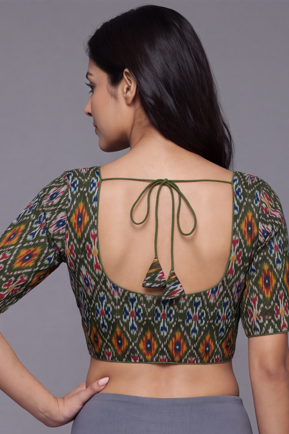Women's Prints Cotton Blend Saree Blouse with U-neck, Elbow Sleeve and Regular Fit | Ready-to-Wear Saree Blouse for Daily Wear & Festive Wear - 641C