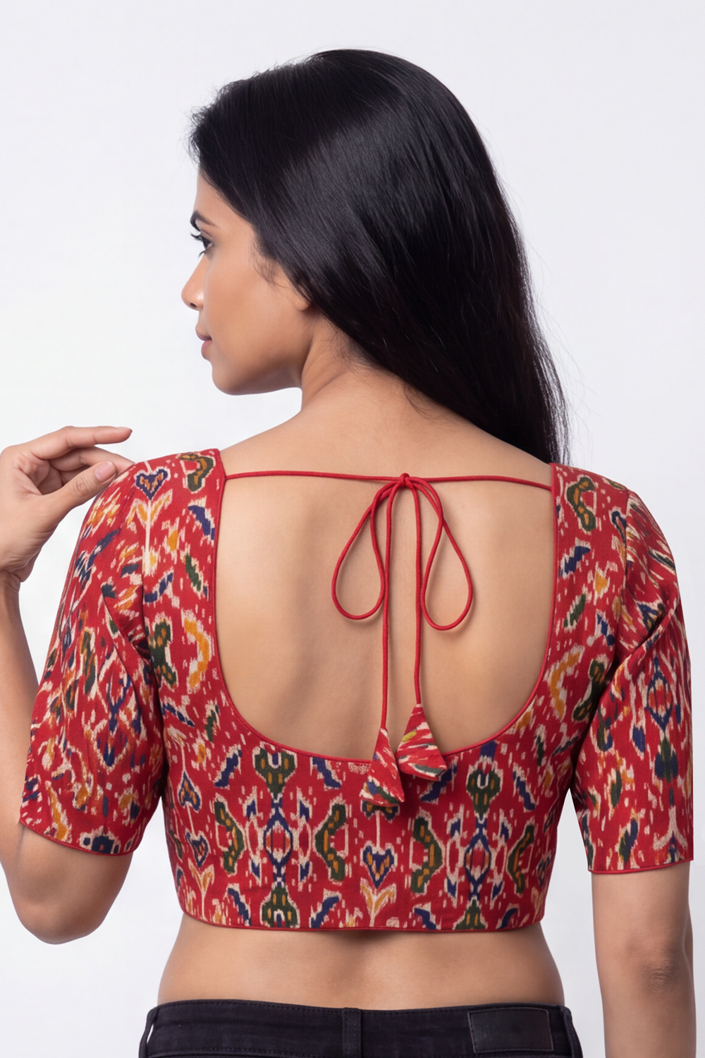 Women's Prints Cotton Blend Saree Blouse with U-neck, Elbow Sleeve and Regular Fit | Ready-to-Wear Saree Blouse for Daily Wear & Festive Wear - 641C