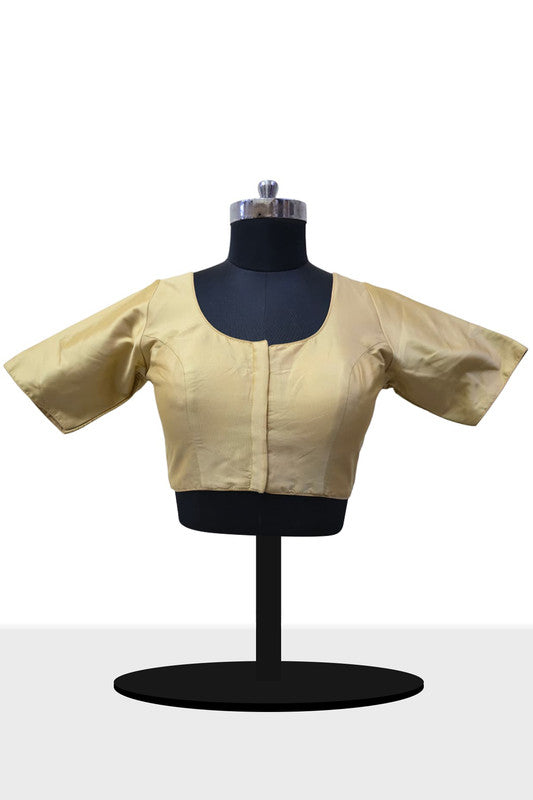 Women's Blouse Silk Blend Padded Front Open Round Neck Princess Cut Elbow Sleeve Solid Saree Blouse with Round Back - Gold - 4050