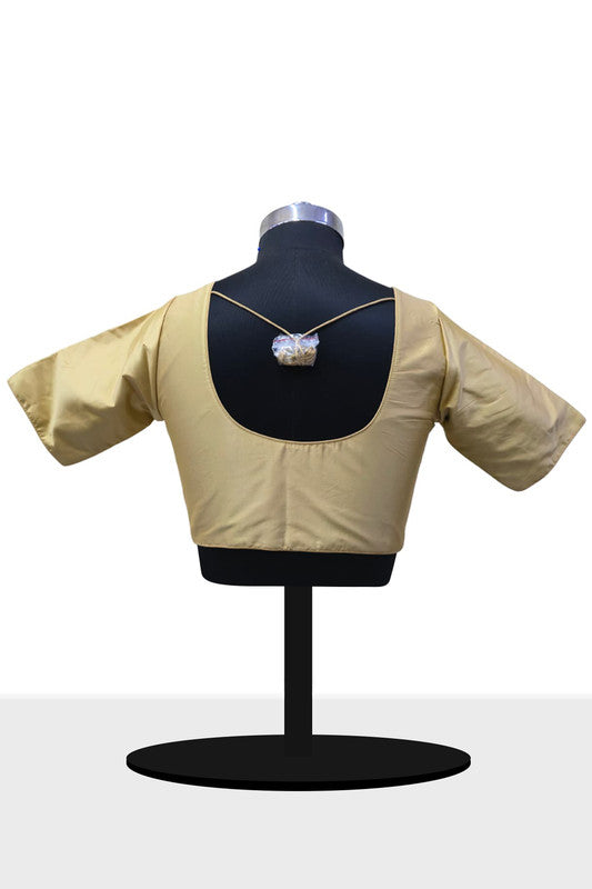 Women's Blouse Silk Blend Padded Front Open Round Neck Princess Cut Elbow Sleeve Solid Saree Blouse with Round Back - Gold - 4050