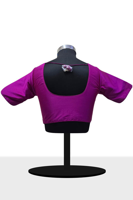 Women's Blouse Silk Blend Padded Front Open Round Neck Princess Cut Elbow Sleeve Solid Saree Blouse with Round Back - Rani - 4050