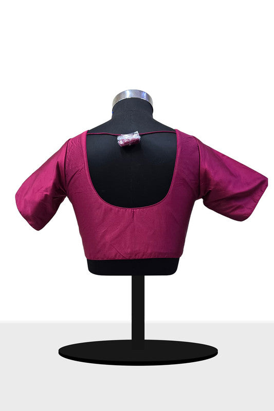 Women’s Blouse Silk Blend Padded Front Open Round Neck Princess Cut Elbow Sleeve Solid Saree Blouse with Round Back - Red - 4050