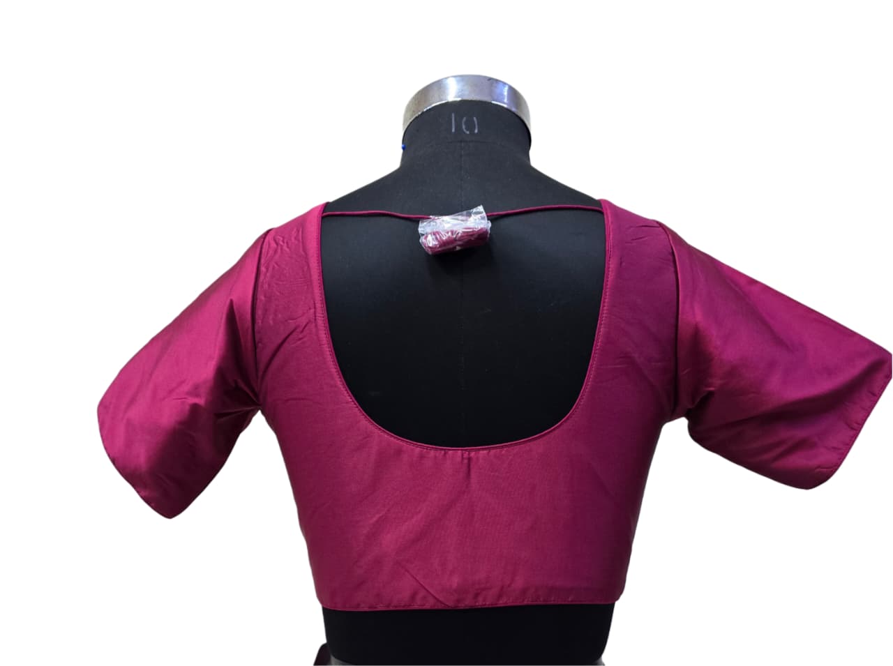 Women's Blouse Silk Blend Padded Front Open Round Neck Princess Cut Elbow Sleeve Solid Saree Blouse with Round Back - Red - 4050