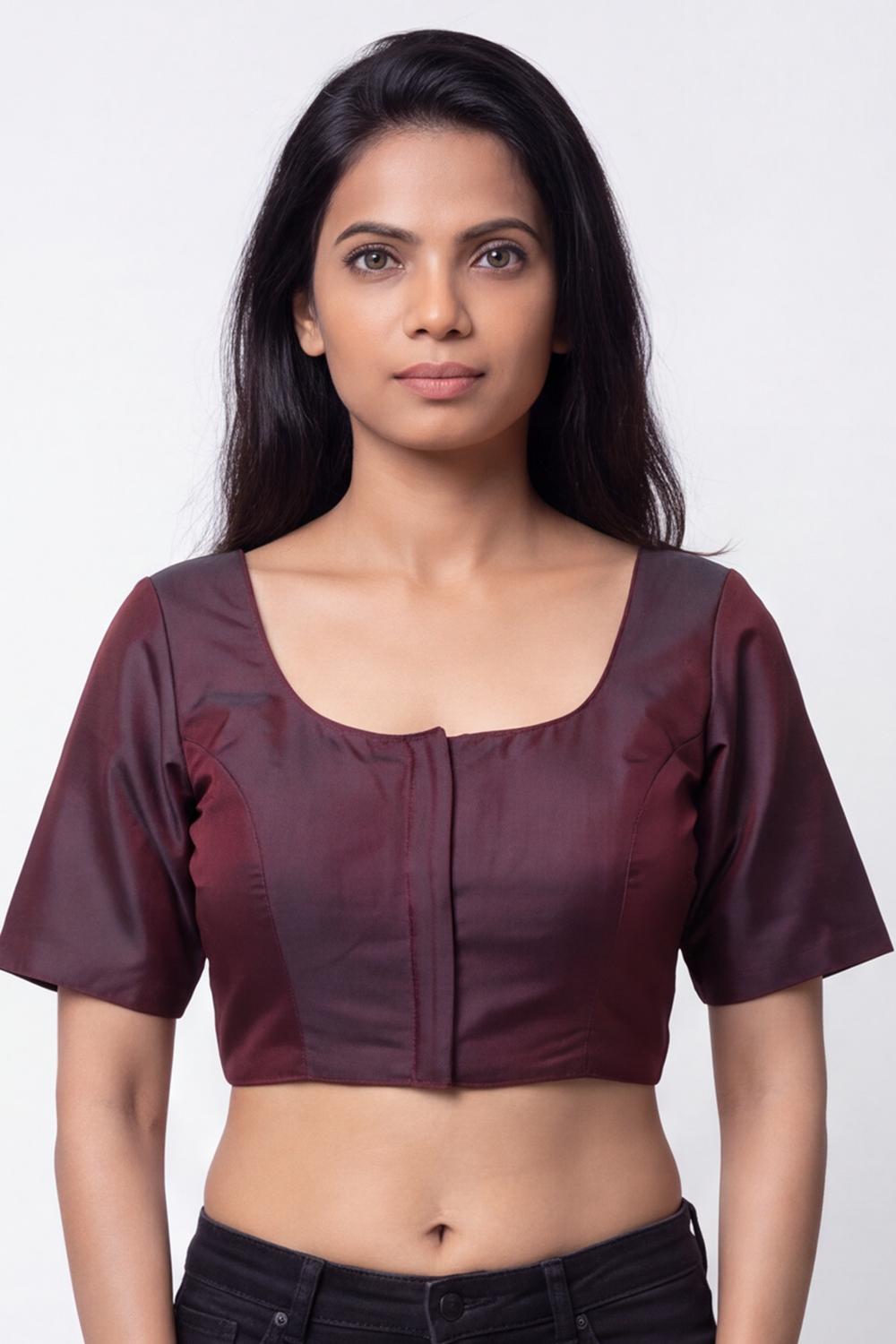 Women's Solid Art Silk Saree Blouse with U-neck, Elbow Sleeve and Regular Fit | Ready-to-Wear Saree Blouse for Daily Wear & Festive Wear - 4050