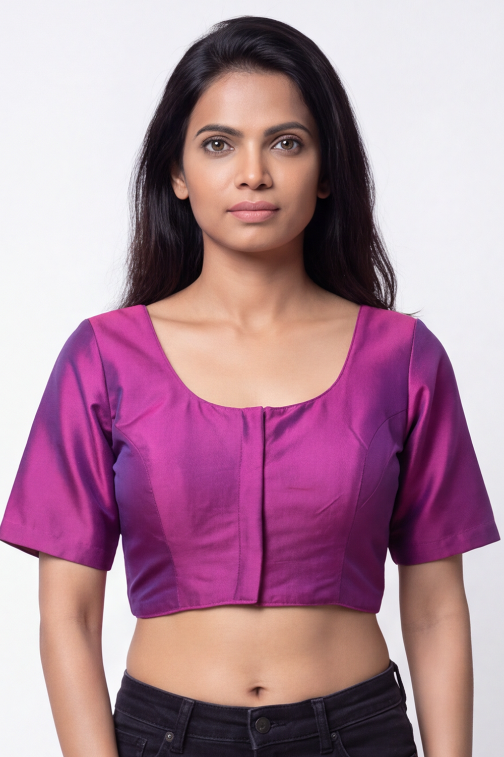 Women's Solid Art Silk Saree Blouse with U-neck, Elbow Sleeve and Regular Fit | Ready-to-Wear Saree Blouse for Daily Wear & Festive Wear - 4050