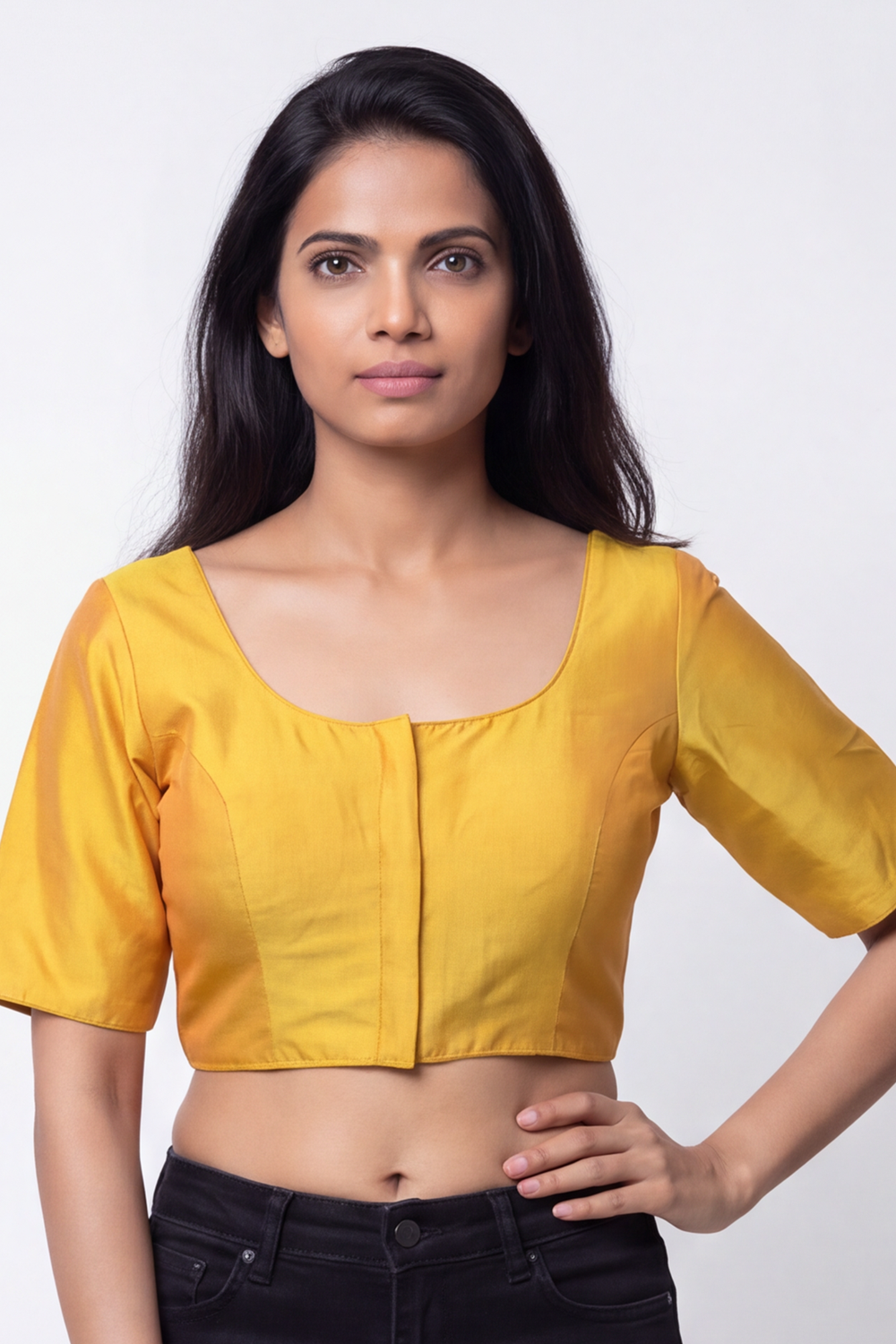 Women's Solid Art Silk Saree Blouse with U-neck, Elbow Sleeve and Regular Fit | Ready-to-Wear Saree Blouse for Daily Wear & Festive Wear - 4050