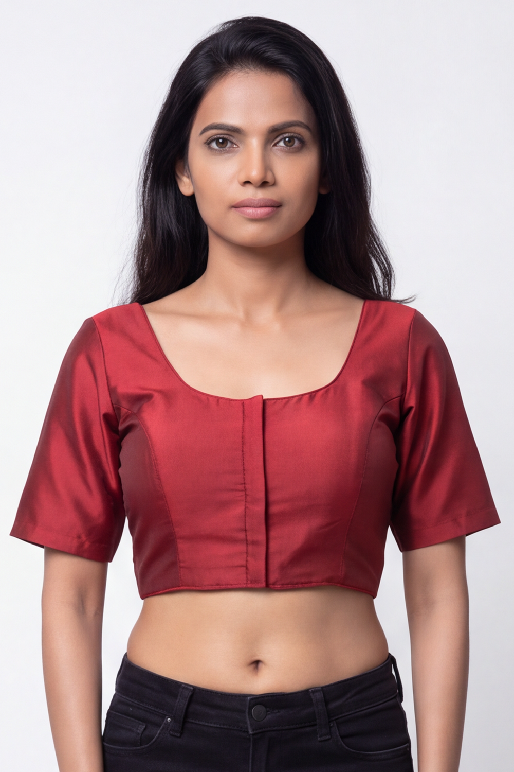 Women's Solid Art Silk Saree Blouse with U-neck, Elbow Sleeve and Regular Fit | Ready-to-Wear Saree Blouse for Daily Wear & Festive Wear - 4050