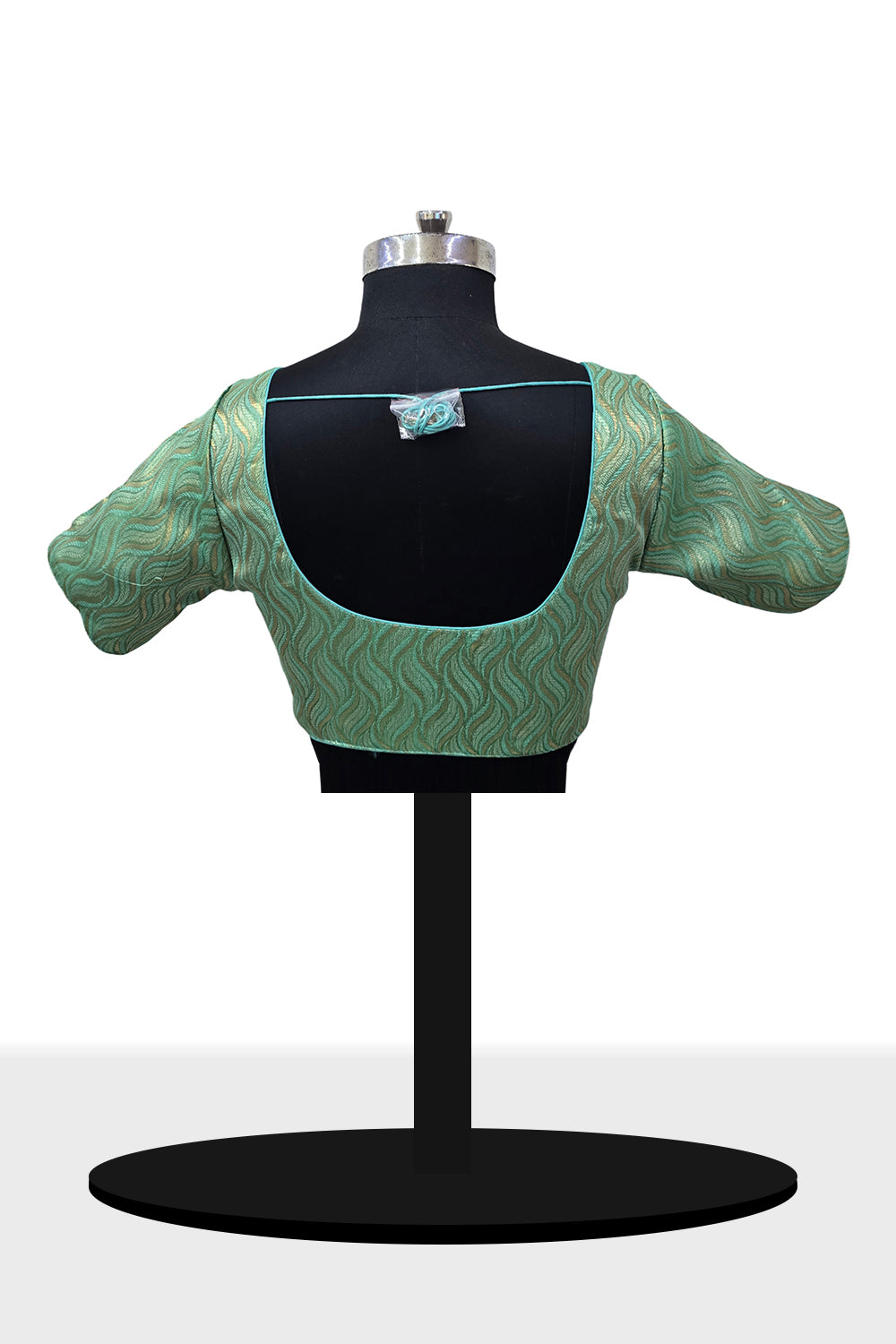 Women's Blouse Art Silk Padded Front Open Round Neck Princess Cut Elbow Sleeve Saree Blouse with Round Back - Pista Green - 4189