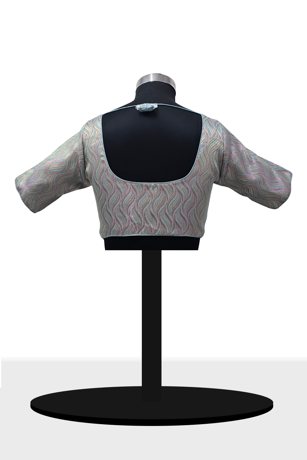 Women's Blouse Art Silk Padded Front Open Round Neck Princess Cut Elbow Sleeve Saree Blouse with Round Back - Light Blue - 4189