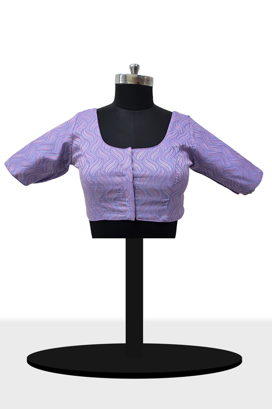 Women's Blouse Art Silk Padded Front Open Round Neck Princess Cut Elbow Sleeve Saree Blouse with Round Back - Lavender - 4193