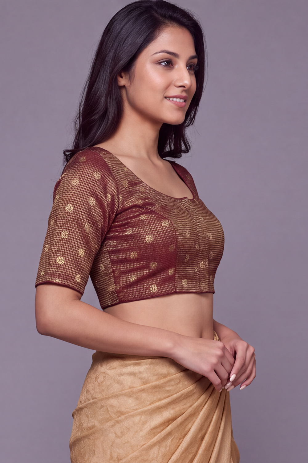 Women's Prints Art Silk Saree Blouse with Round Neck, Elbow Sleeve and Regular Fit | Ready-to-Wear Saree Blouse for Daily Wear & Festive Wear - 4303