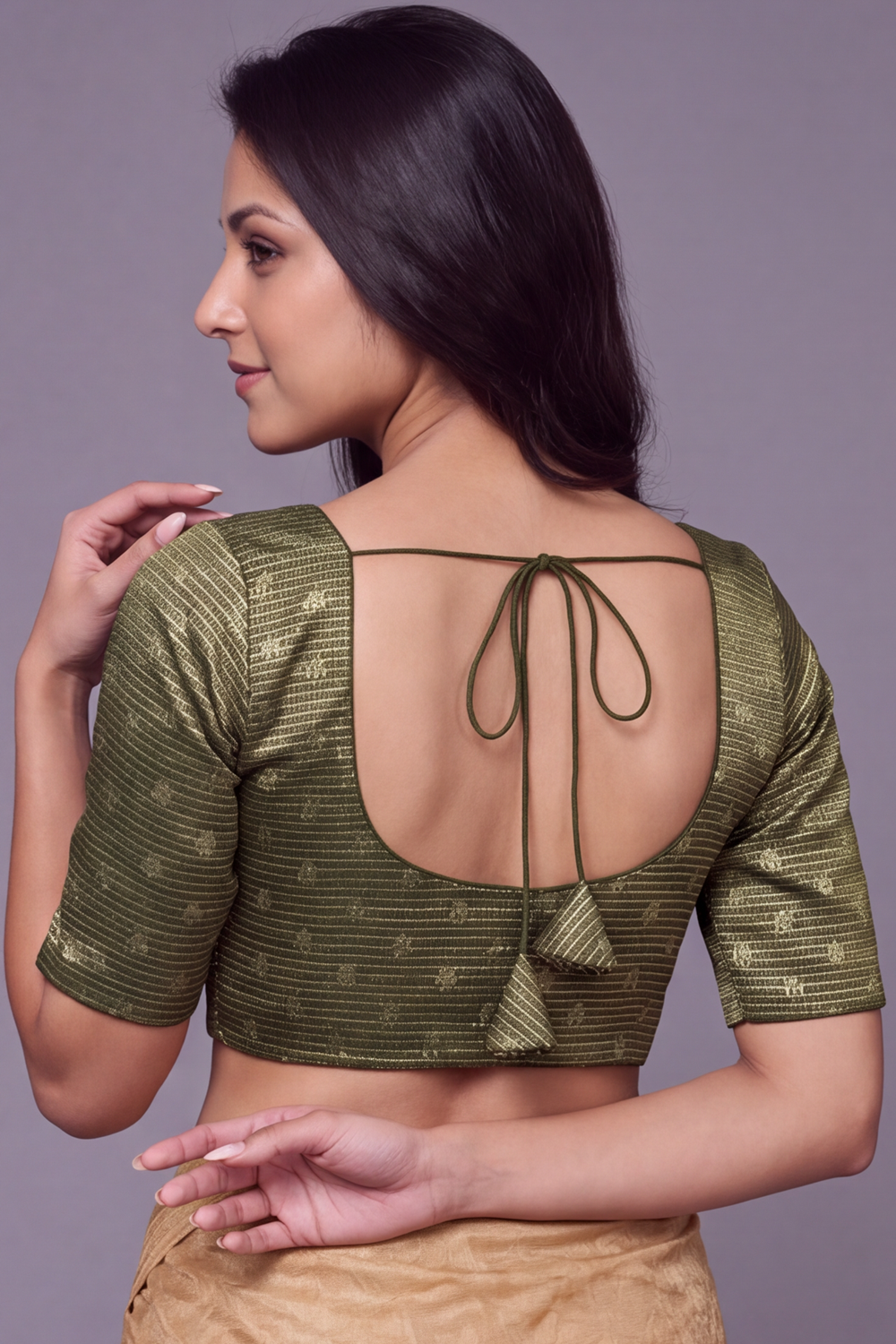 Women's Prints Art Silk Saree Blouse with Round Neck, Elbow Sleeve and Regular Fit | Ready-to-Wear Saree Blouse for Daily Wear & Festive Wear - 4303