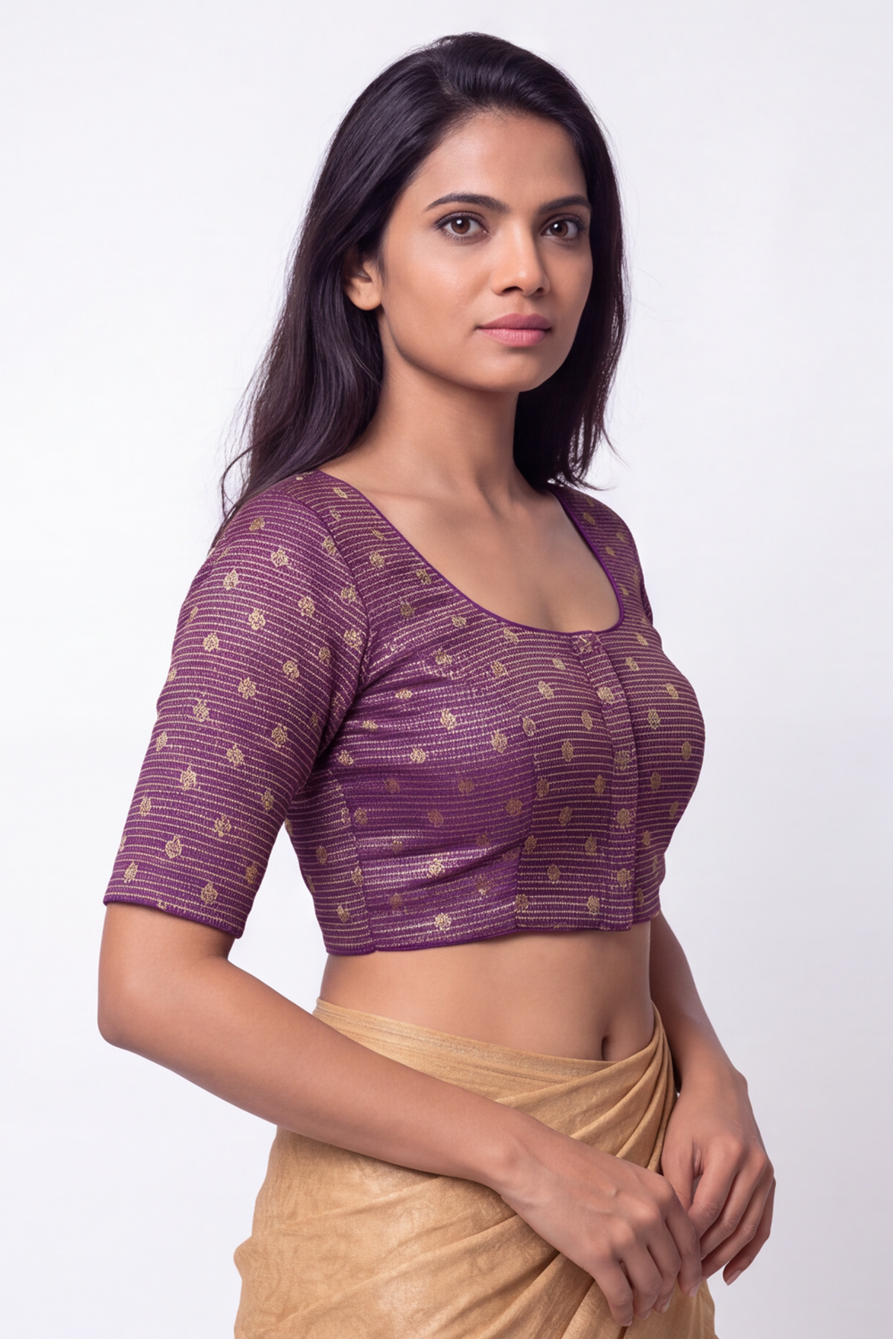 Women's Prints Art Silk Saree Blouse with Round Neck, Elbow Sleeve and Regular Fit | Ready-to-Wear Saree Blouse for Daily Wear & Festive Wear - 4303