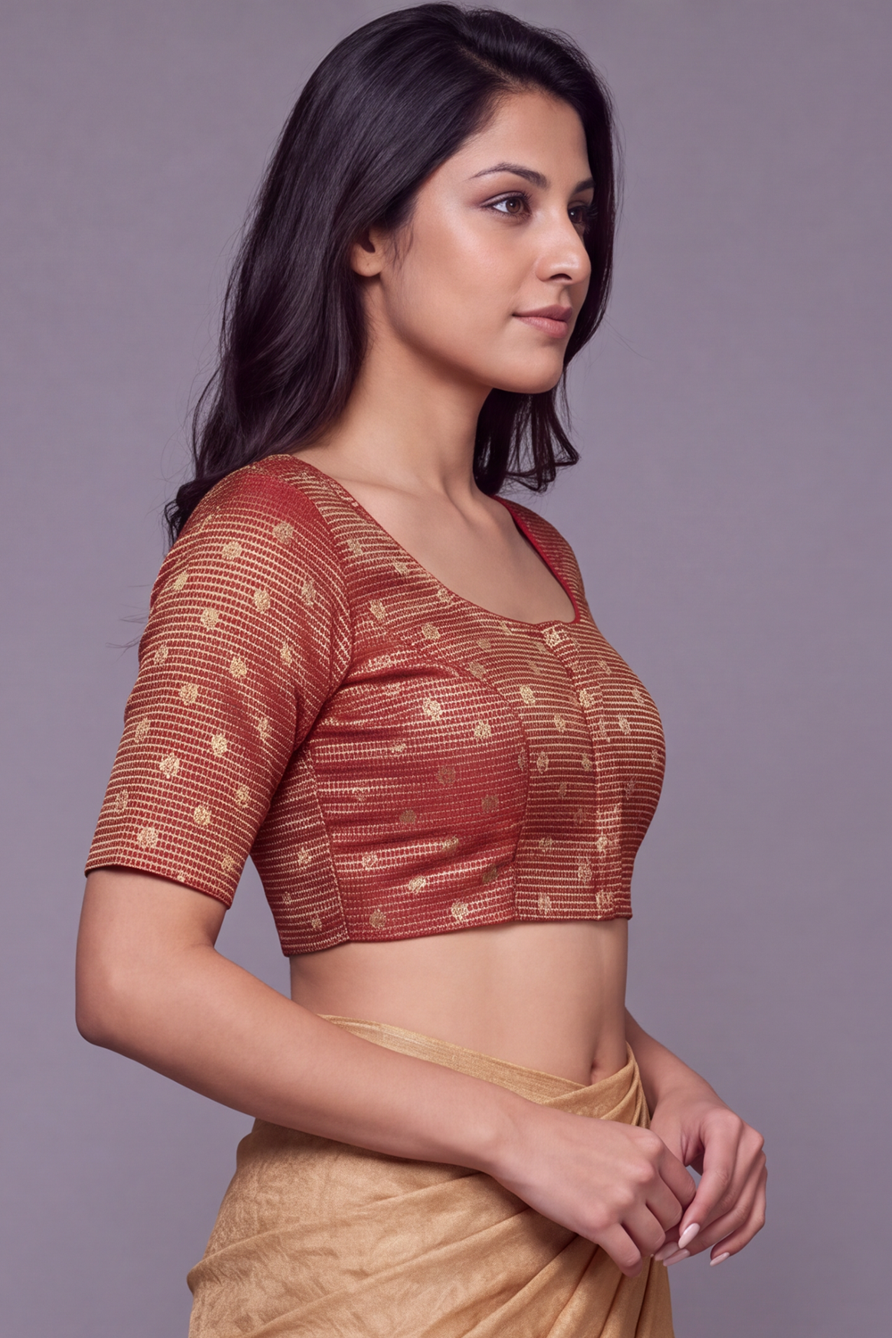Women's Prints Art Silk Saree Blouse with Round Neck, Elbow Sleeve and Regular Fit | Ready-to-Wear Saree Blouse for Daily Wear & Festive Wear - 4303