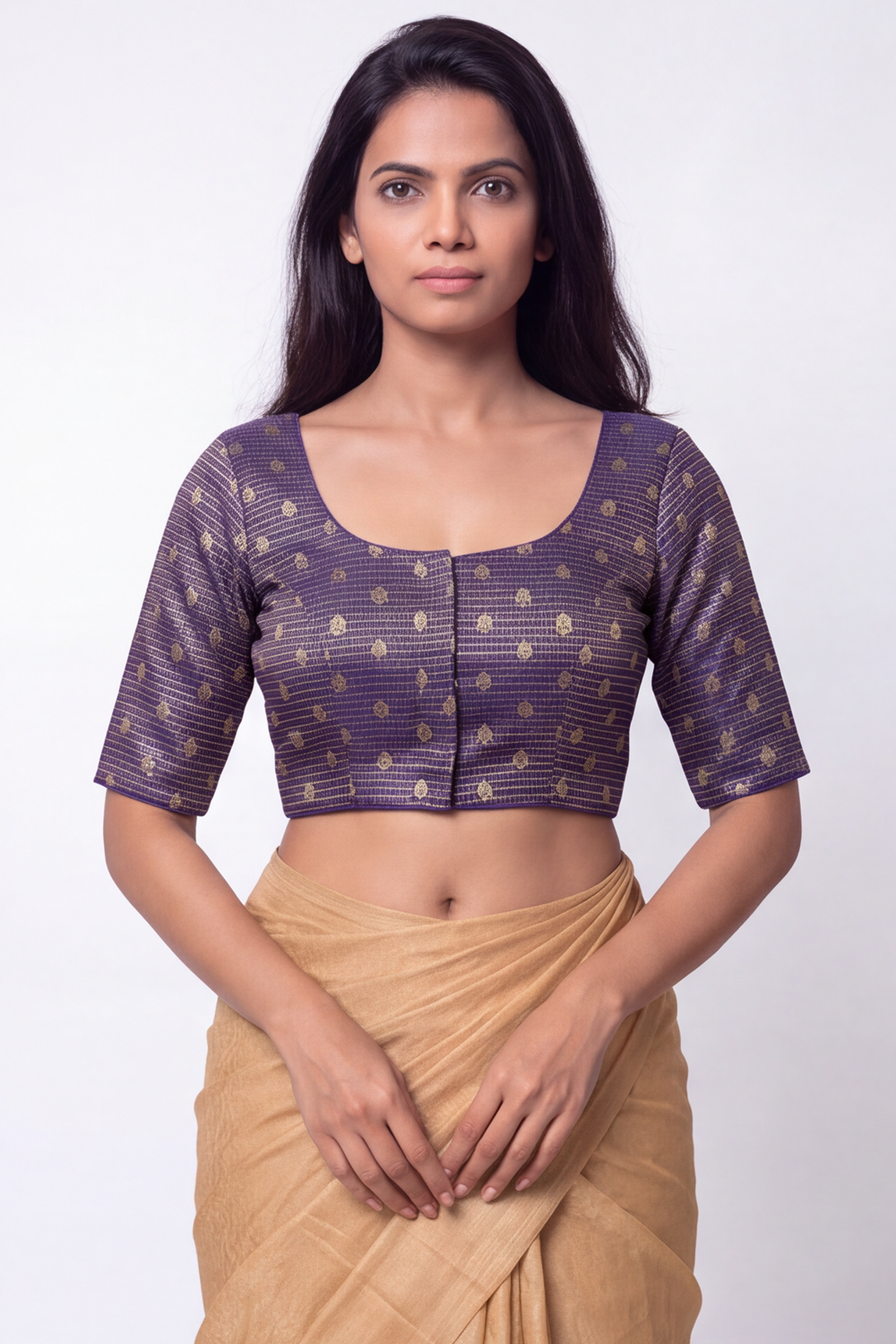 Women's Prints Art Silk Saree Blouse with Round Neck, Elbow Sleeve and Regular Fit | Ready-to-Wear Saree Blouse for Daily Wear & Festive Wear - 4303