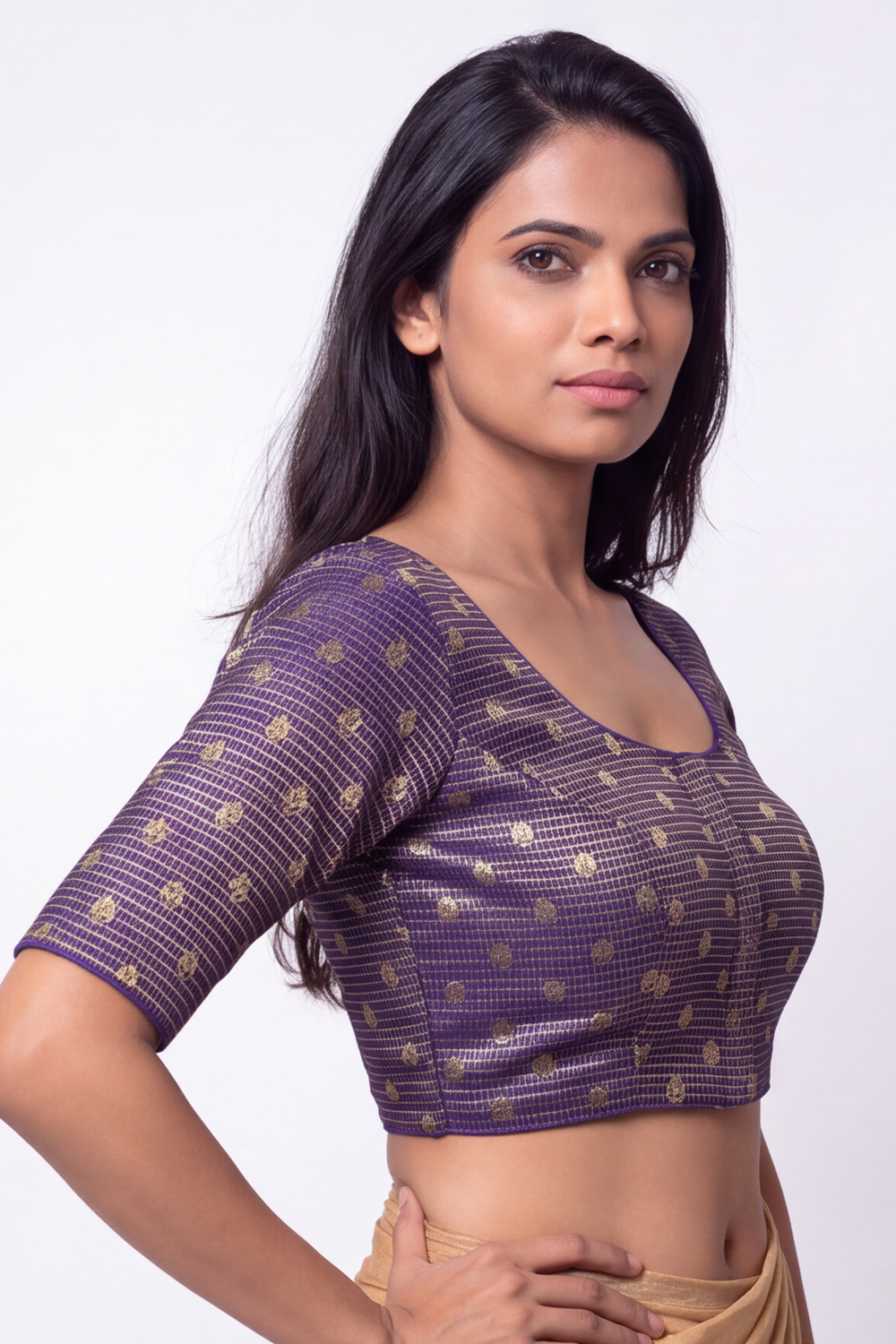 Women's Prints Art Silk Saree Blouse with Round Neck, Elbow Sleeve and Regular Fit | Ready-to-Wear Saree Blouse for Daily Wear & Festive Wear - 4303