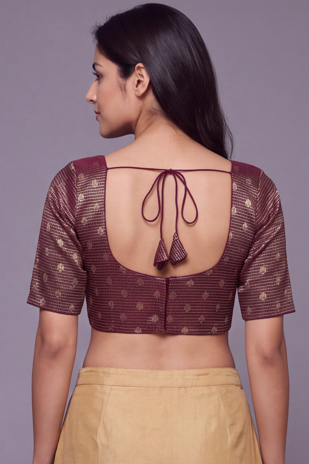Women's Prints Art Silk Saree Blouse with Round Neck, Elbow Sleeve and Regular Fit | Ready-to-Wear Saree Blouse for Daily Wear & Festive Wear - 4303