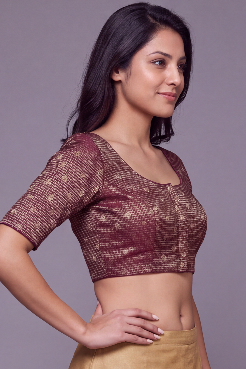 Women's Prints Art Silk Saree Blouse with Round Neck, Elbow Sleeve and Regular Fit | Ready-to-Wear Saree Blouse for Daily Wear & Festive Wear - 4303