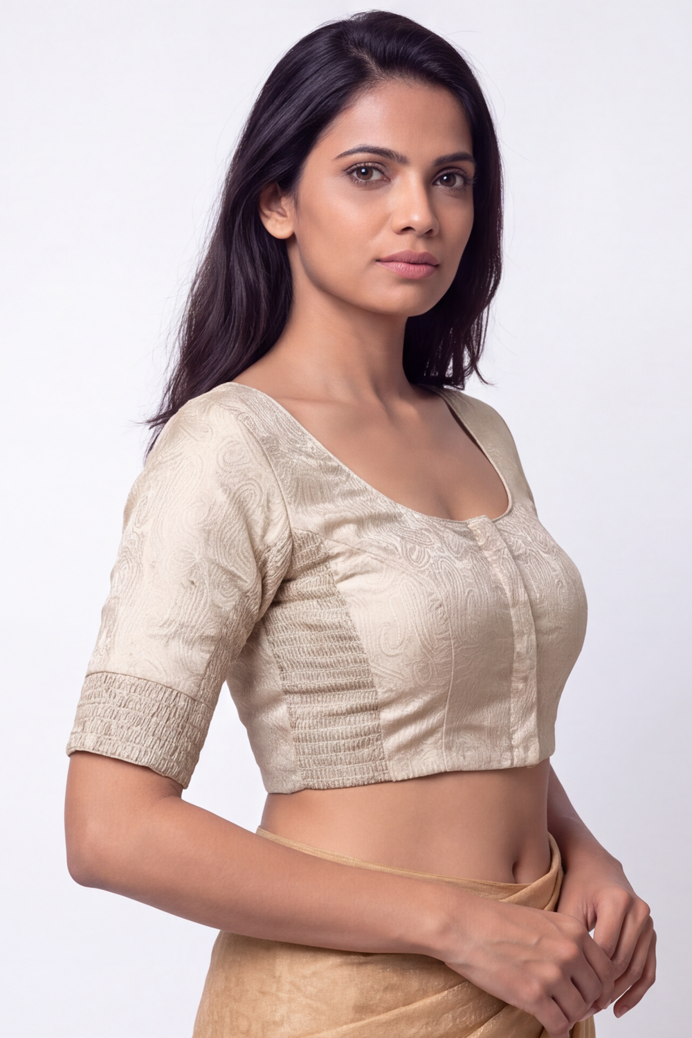 Women's Prints Cotton Blend Saree Blouse with Round Neck, Elbow Sleeve and Regular Fit | Ready-to-Wear Saree Blouse for Daily Wear & Festive Wear - 4467