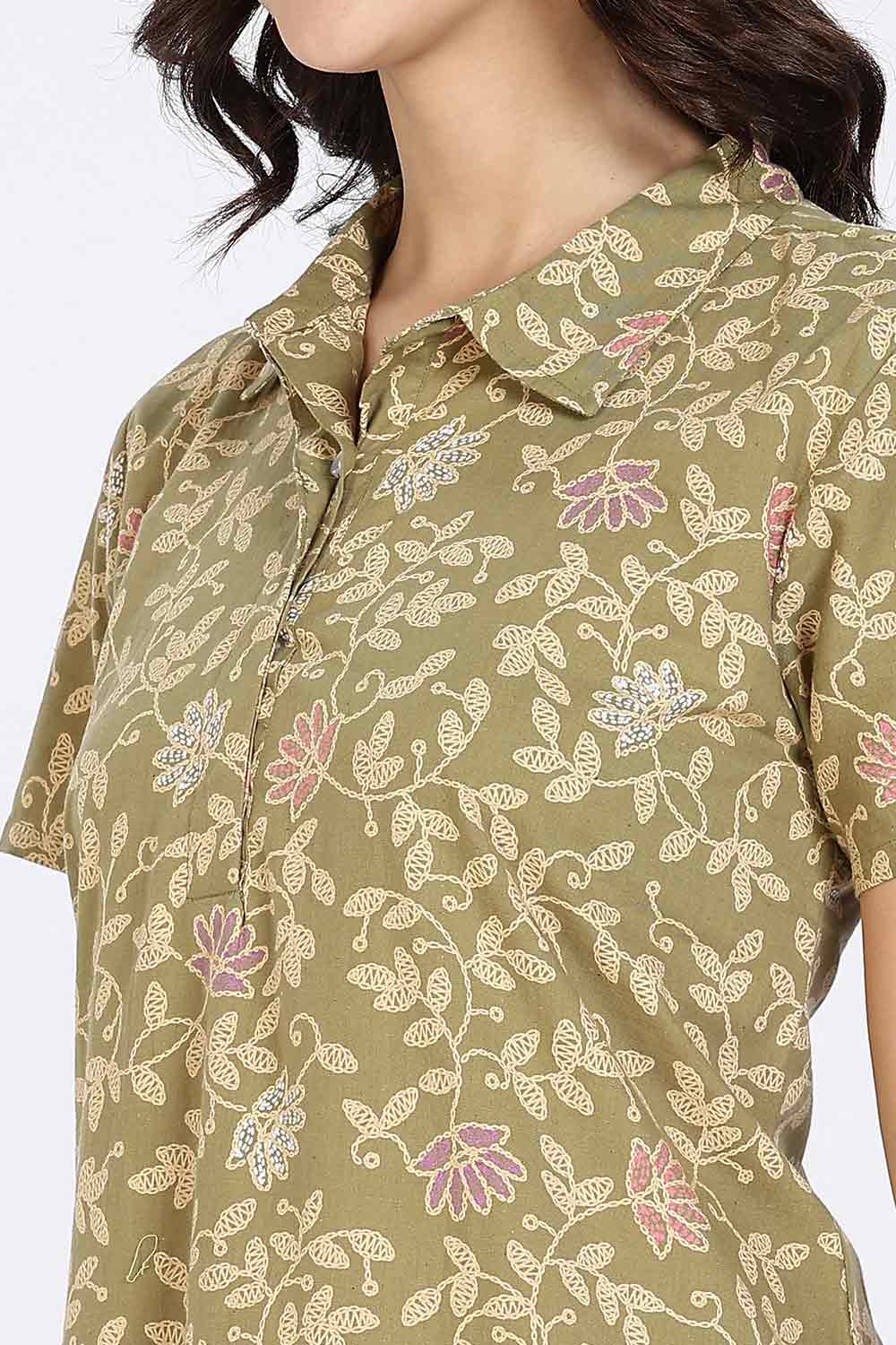 Naidu Hall Women’s Cotton Nighty Full Length A-Line Shirt Style Night Dress with Collar Neck and Button Placket
- Green - NA42