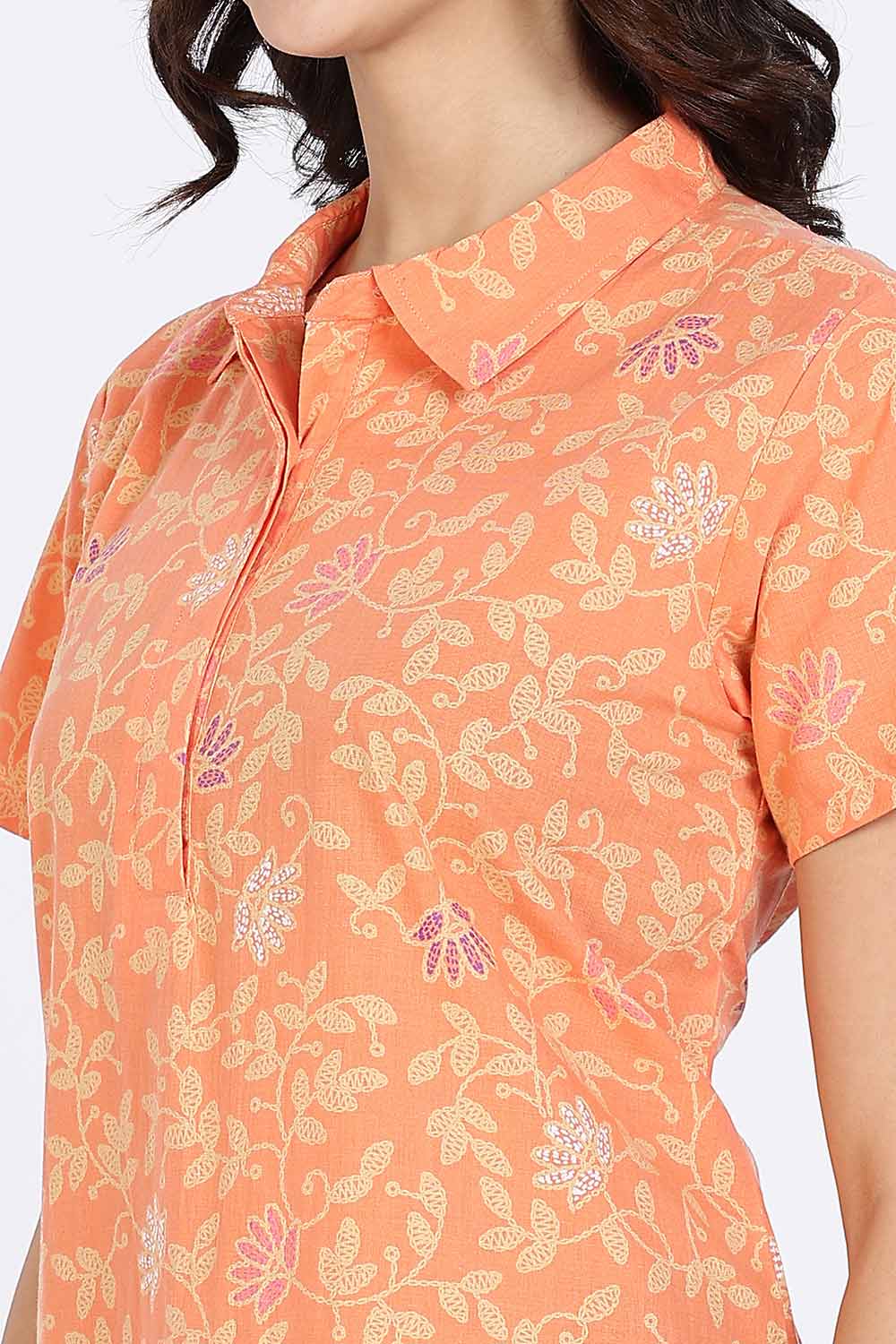 Naidu Hall Women’s Cotton Nighty Full Length A-Line Shirt Style Night Dress with Collar Neck and Button Placket
- Peach - NA42