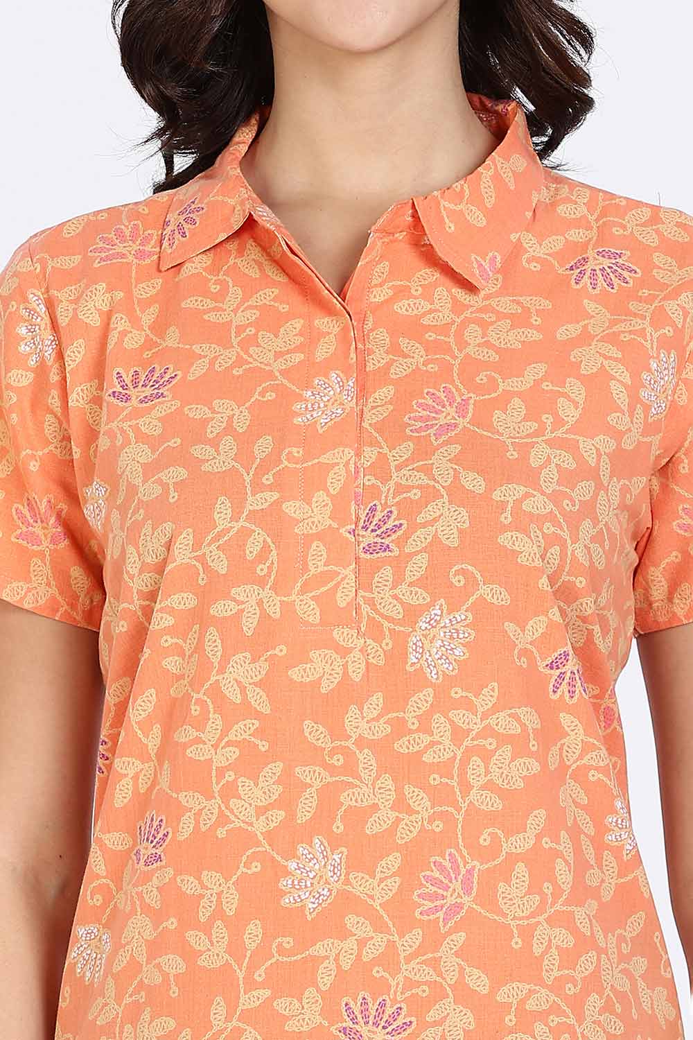 Naidu Hall Women’s Cotton Nighty Full Length A-Line Shirt Style Night Dress with Collar Neck and Button Placket
- Peach - NA42
