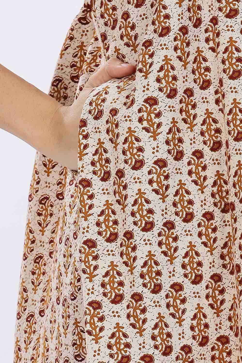 Naidu Hall Women’s Printed Cotton Blend Full Length Nighty with Mandarin Collar and V Slit Neckline
- NA67