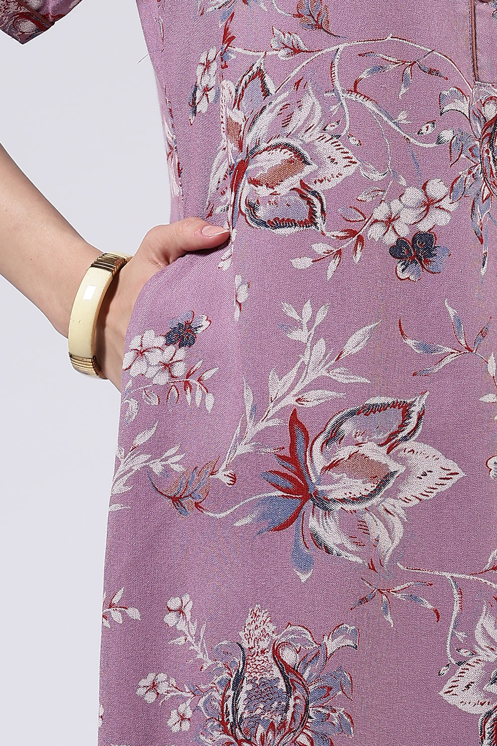 Naidu Hall Women’s Printed Cotton Blend Full Length Nighty with Mandarin Collar and V Slit Placket
- NA69