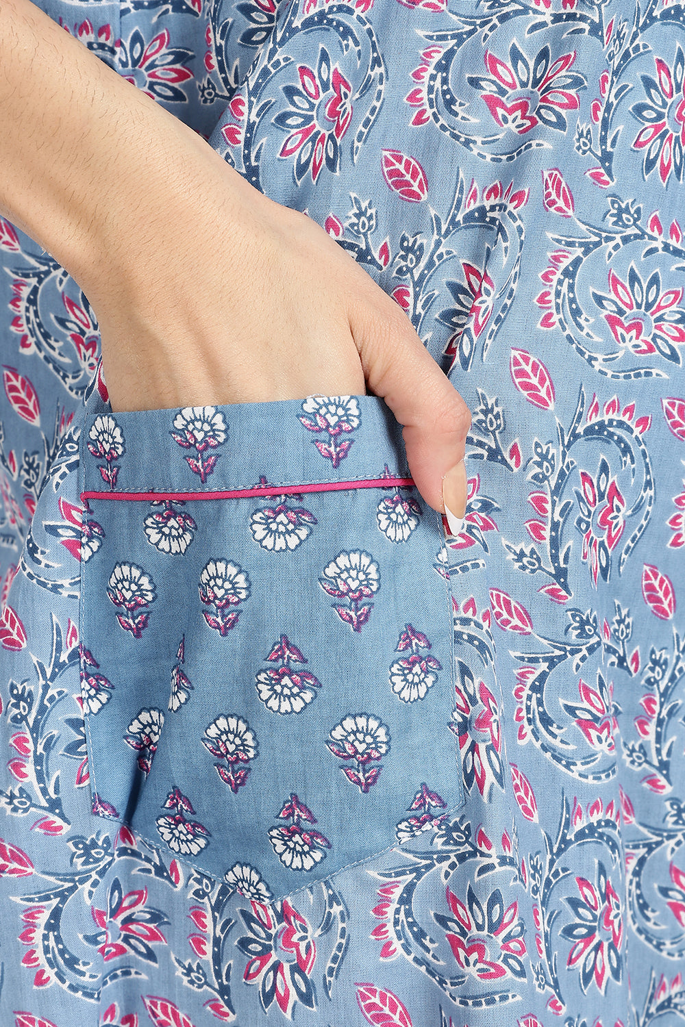 Naidu Hall Women’s Front-Open Floral Printed Cotton-Blend Nighty | Layered V-Neck, Short Sleeves, A-Line Fit
- NB01