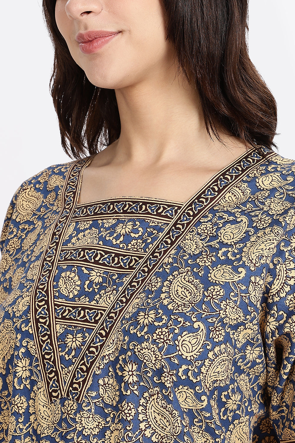 Naidu Hall Women’s Printed Cotton Blend Full Length Nighty with V Patch Neckline and Border Detailing
- NB05