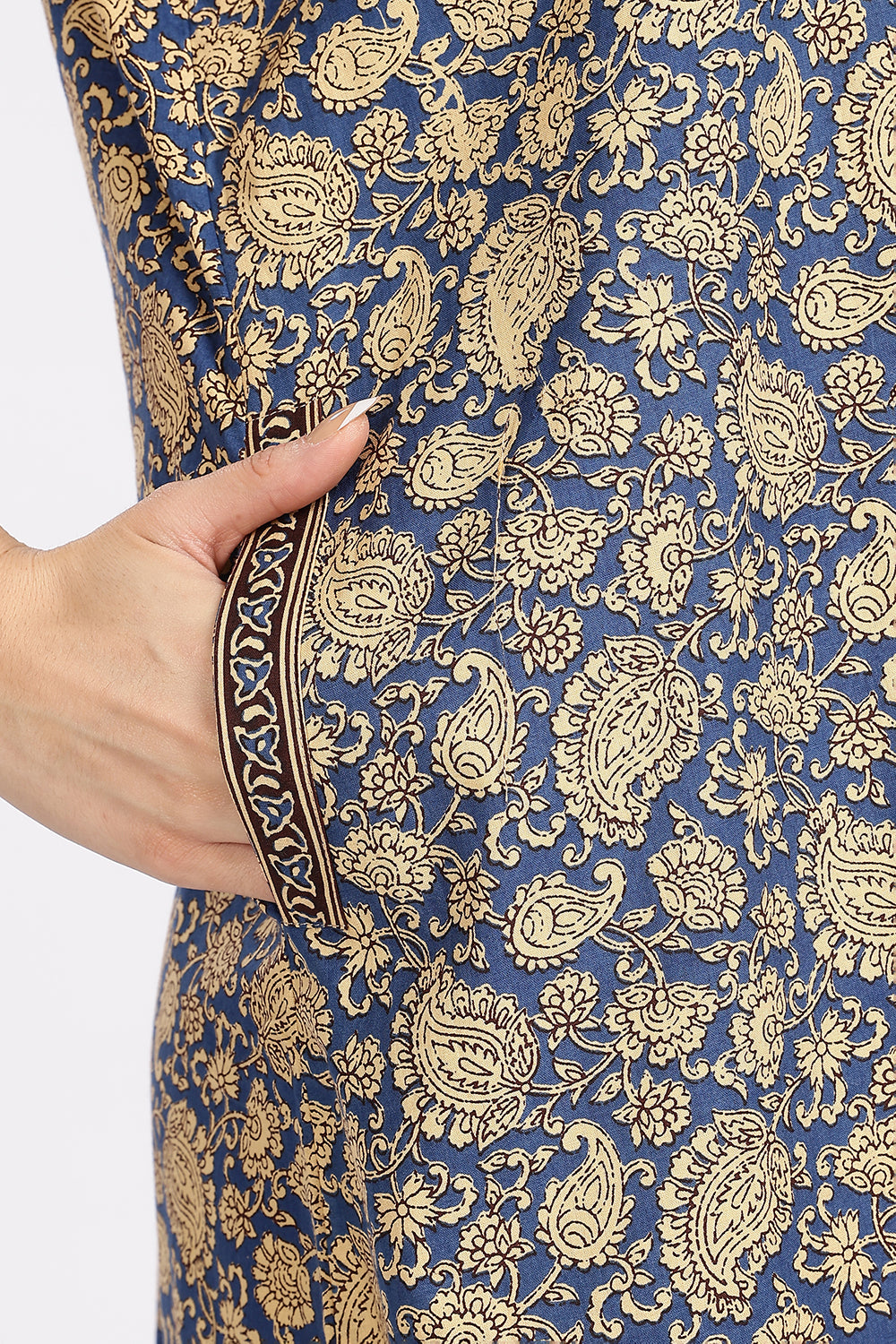 Naidu Hall Women’s Printed Cotton Blend Full Length Nighty with V Patch Neckline and Border Detailing
- NB05