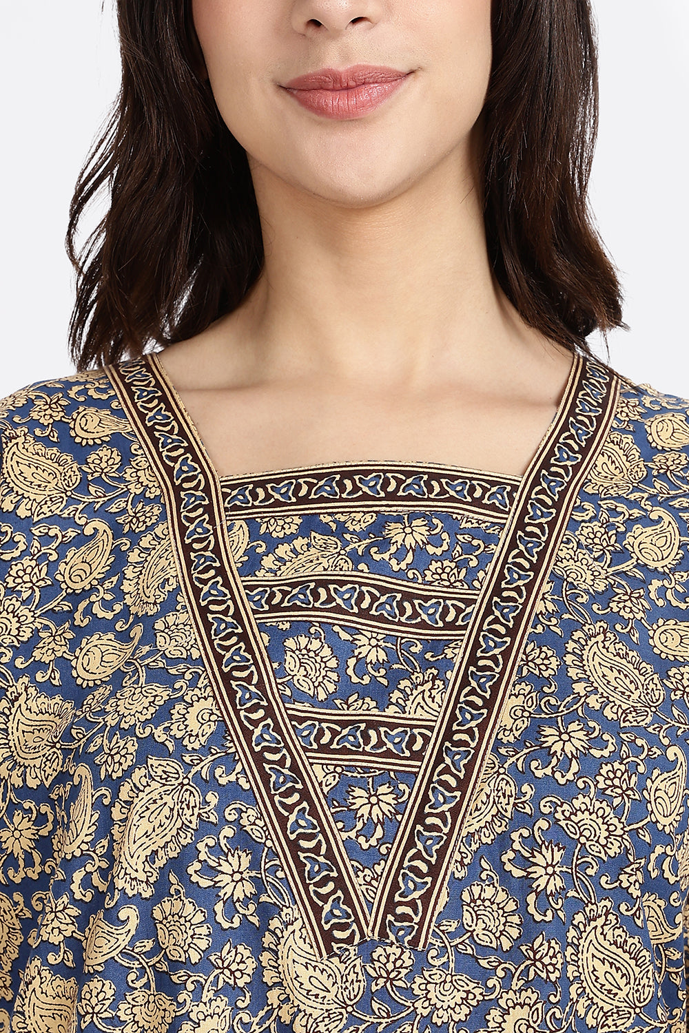 Naidu Hall Women’s Printed Cotton Blend Full Length Nighty with V Patch Neckline and Border Detailing
- NB05