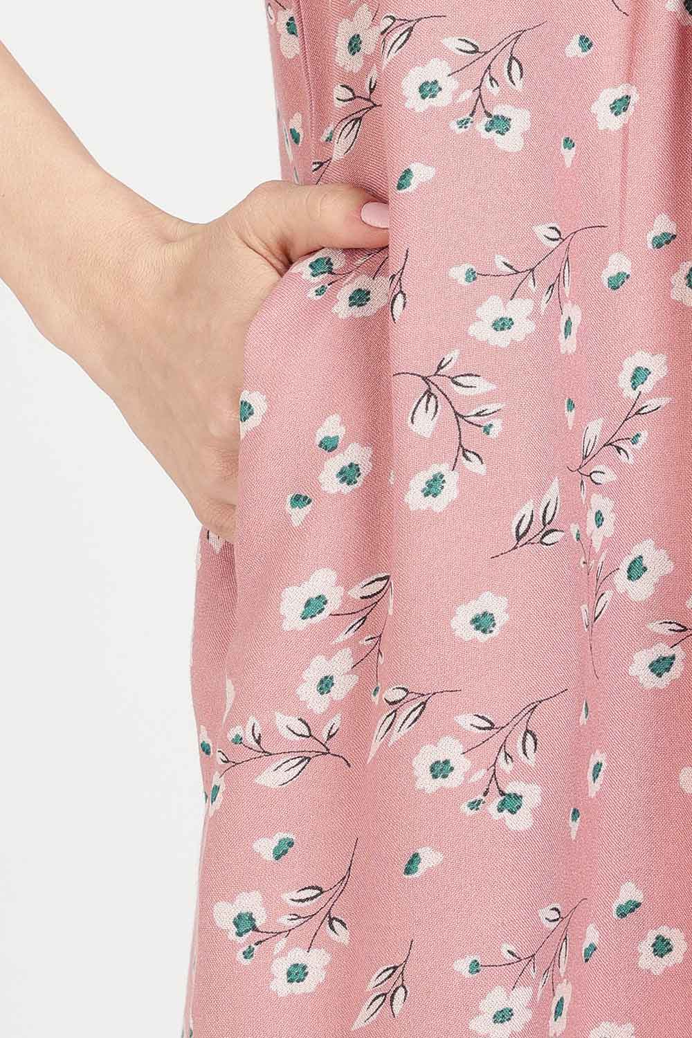 Naidu Hall Women’s Full-Length Cotton Nighty | Mandarin Collar, Pintuck Detail, Floral Printed Sleepwear
- NB17