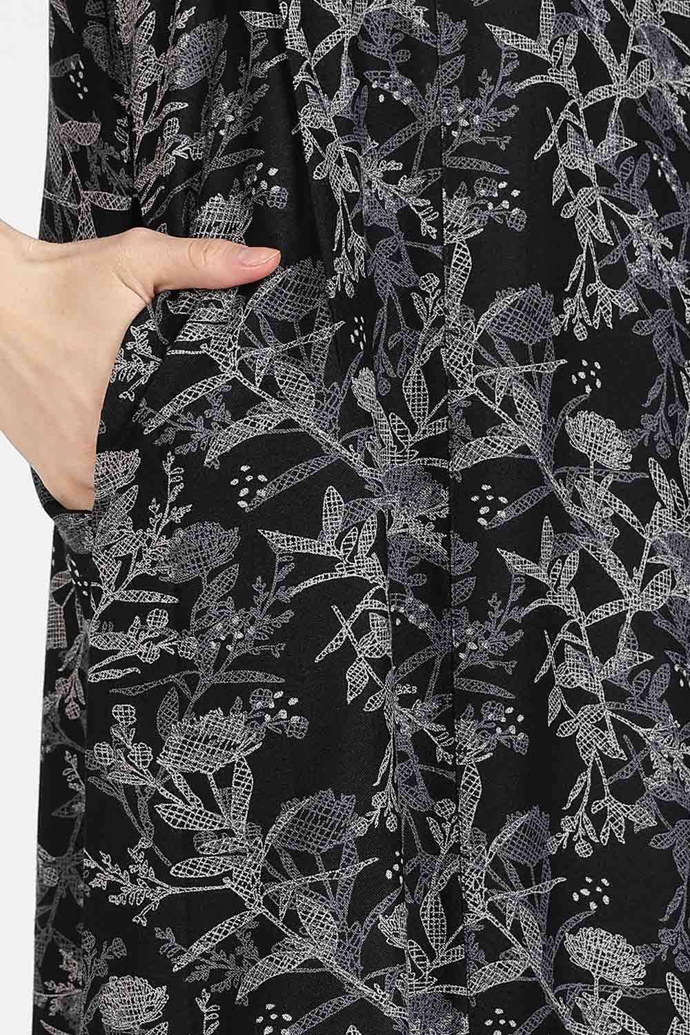 Naidu Hall Women’s Printed Alpine Cotton Nighty | Full Length Mandarin Collar Half Sleeve Nightdress with Front Button Placket for Daily Wear & Sleepwear
- NB25