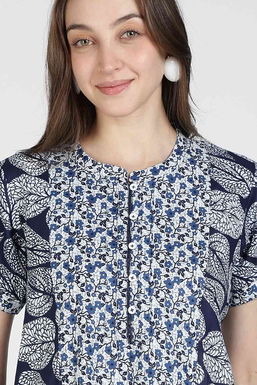 Naidu Hall Women’s Printed Cotton Nighty | Full Length Mandarin Collar Half Sleeve Floral Butta Nightdress for Daily Wear & Sleepwear
- NB30