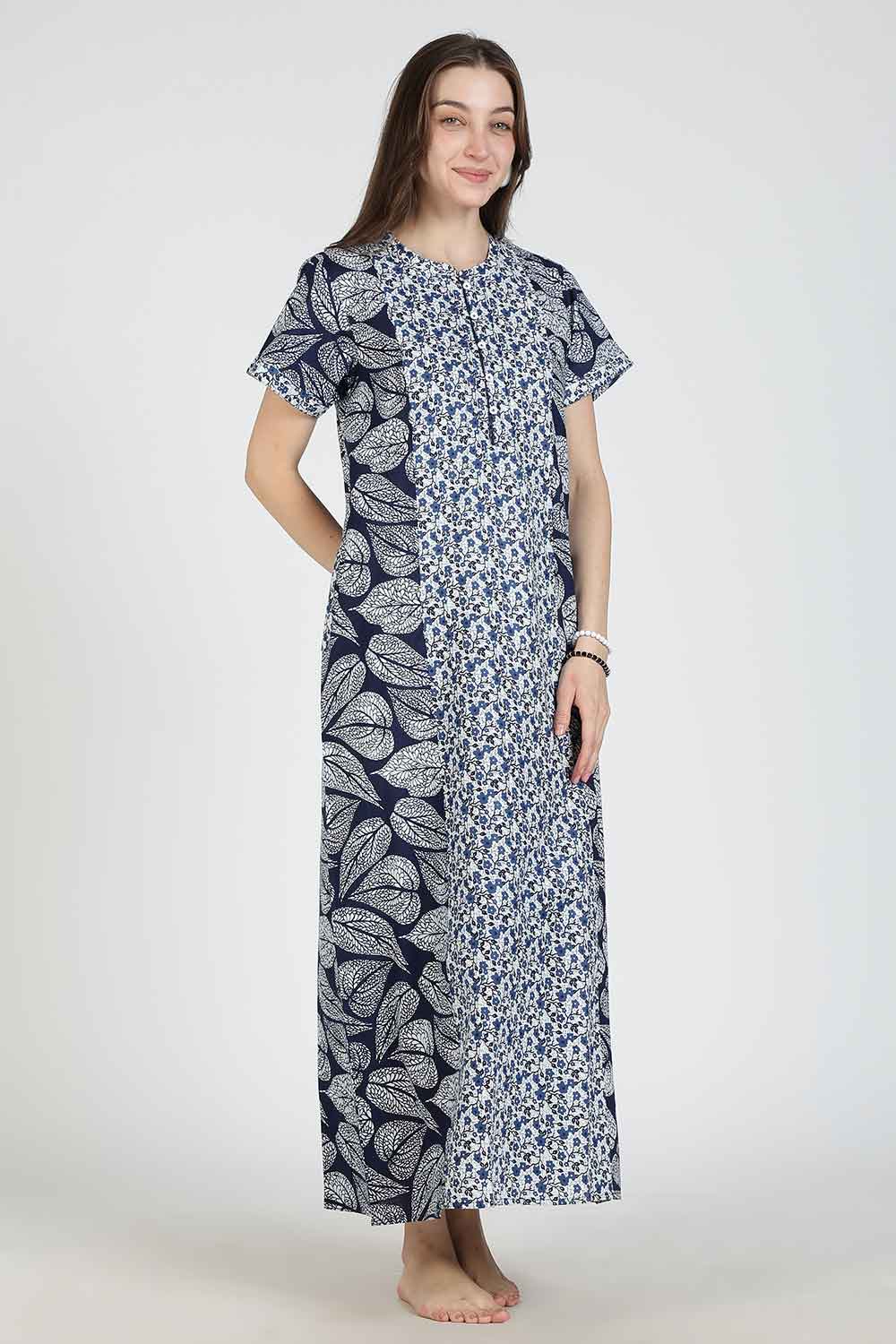 Naidu Hall Women’s Printed Cotton Nighty | Full Length Mandarin Collar Half Sleeve Floral Butta Nightdress for Daily Wear & Sleepwear
- NB30