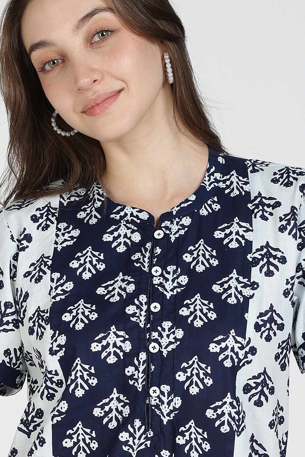 Naidu Hall Women’s Printed Cotton Nighty | Full Length Mandarin Collar Half Sleeve Chevron Print Nightdress for Daily Wear & Sleepwear
- NB31