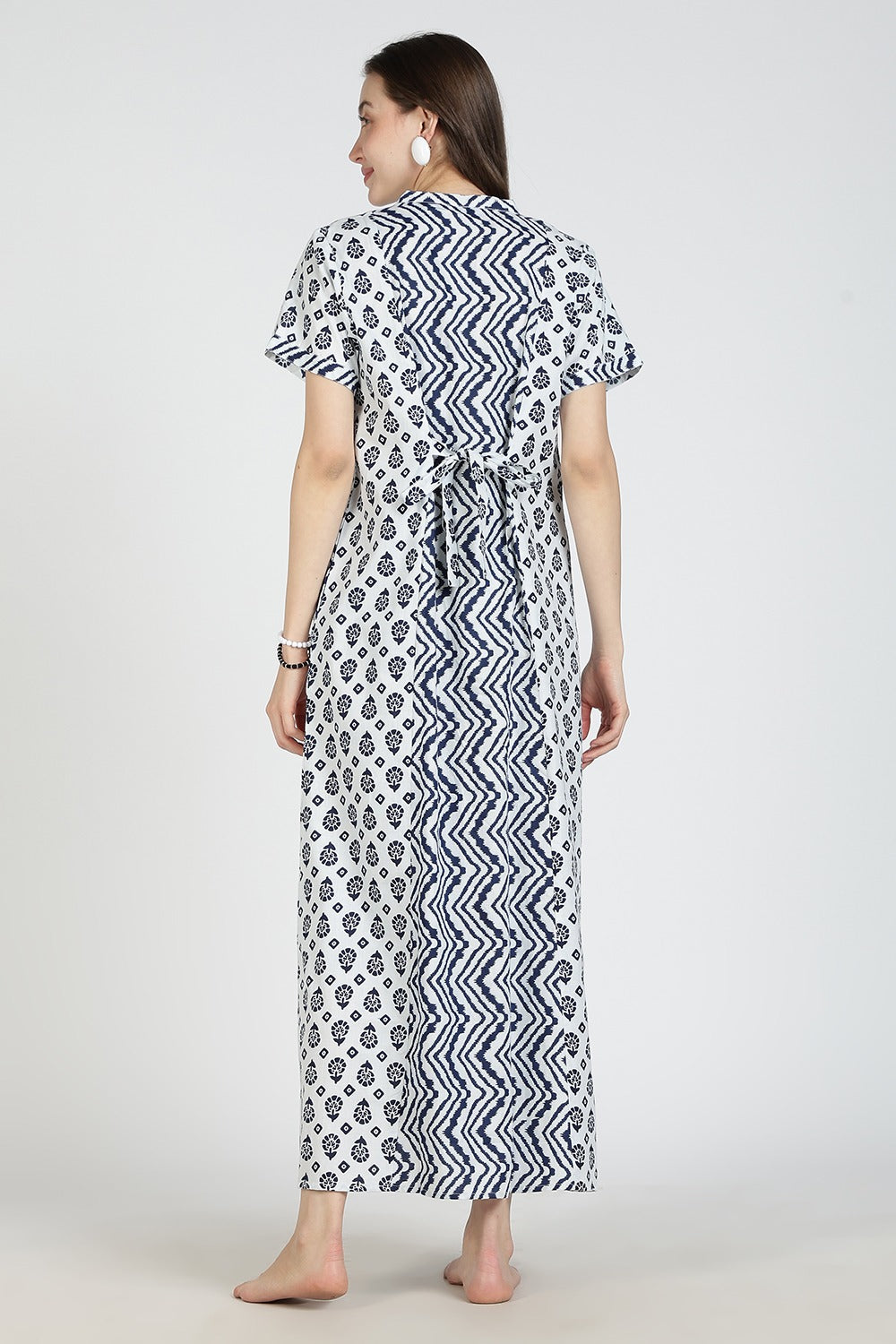 Naidu Hall Women’s Printed Cotton Nighty | Full Length Mandarin Collar Half Sleeve Botanical Leaf Print Nightdress for Daily Wear & Sleepwear
- NB32