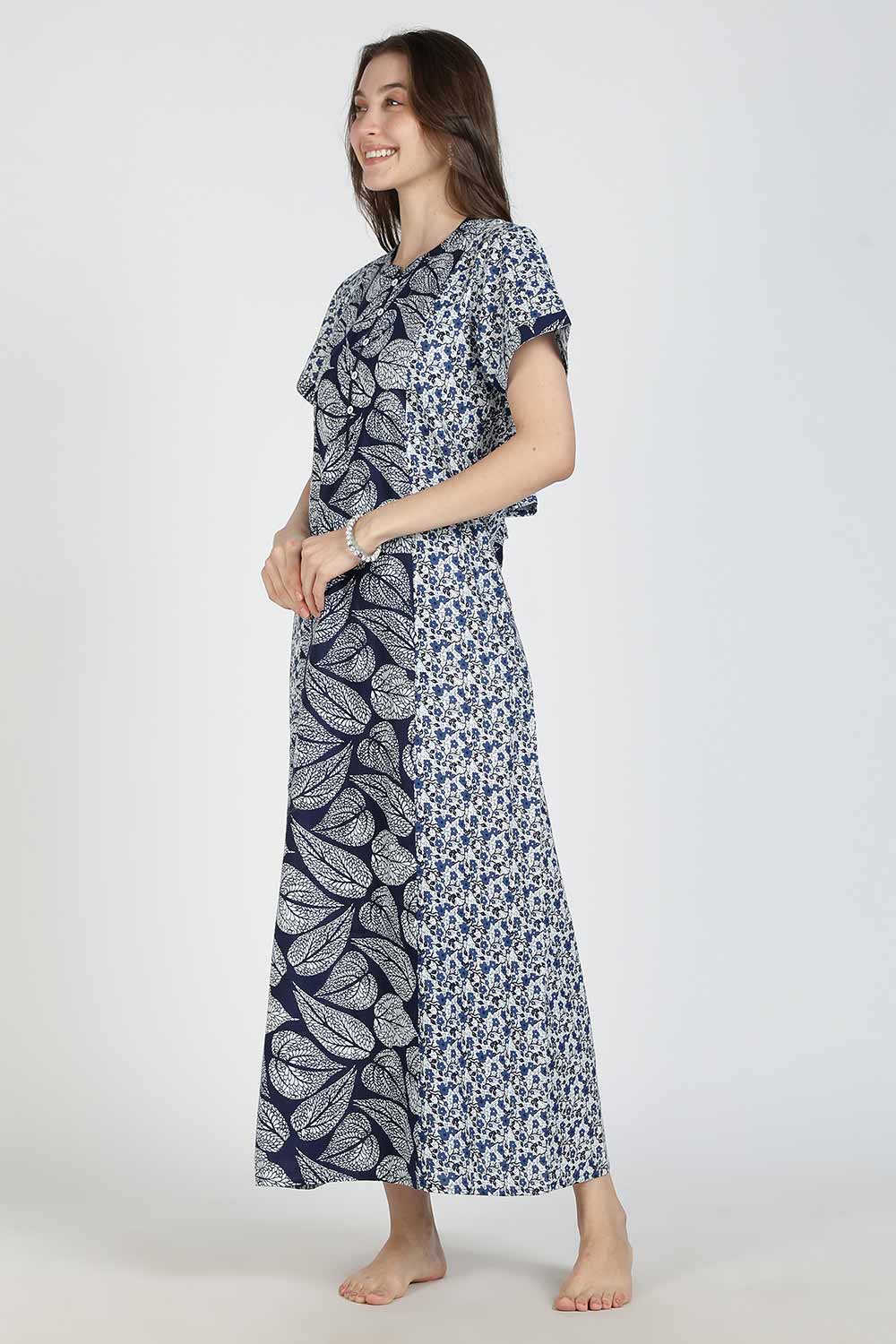 Naidu Hall Women’s Printed Cotton Nighty | Full Length Mandarin Collar Half Sleeve Floral Garden Print Nightdress for Daily Wear & Sleepwear
- NB33