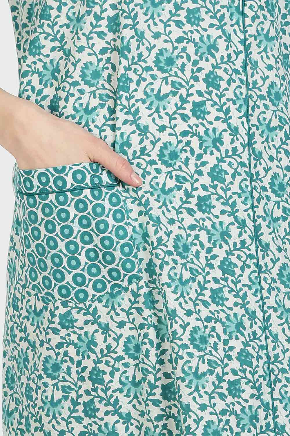 Naidu Hall Women Printed Cotton Full-Length A-Line Nighty – Floral Garden Print Sleepwear | Short Sleeves | Round Neck | Daily Wear Lounge Night Gown
- NB35