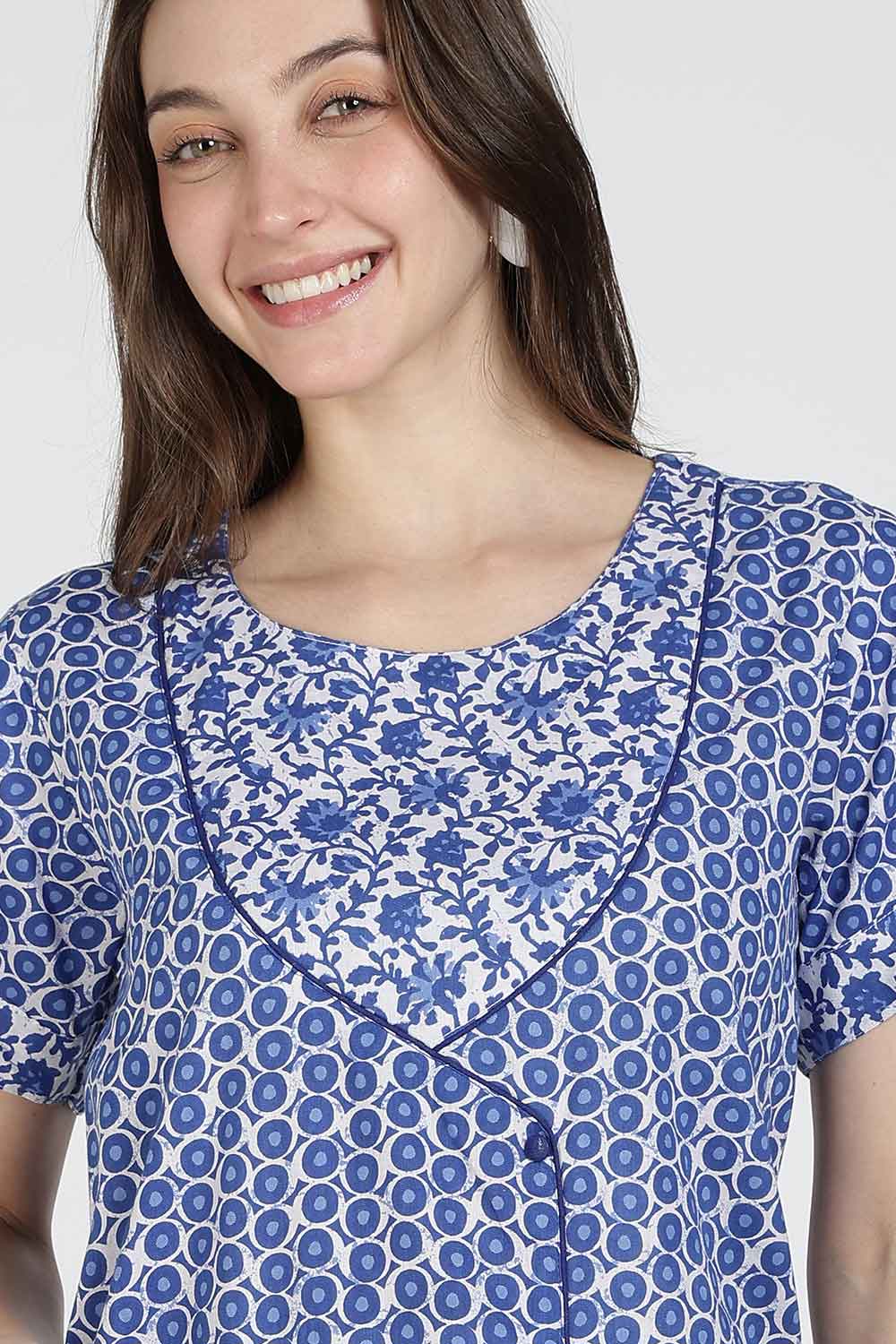 Naidu Hall Women Printed Cotton Full Length A-Line Nighty – Round Neck Short Sleeve Night Gown | Daily Wear Cotton Sleepwear
- NB36