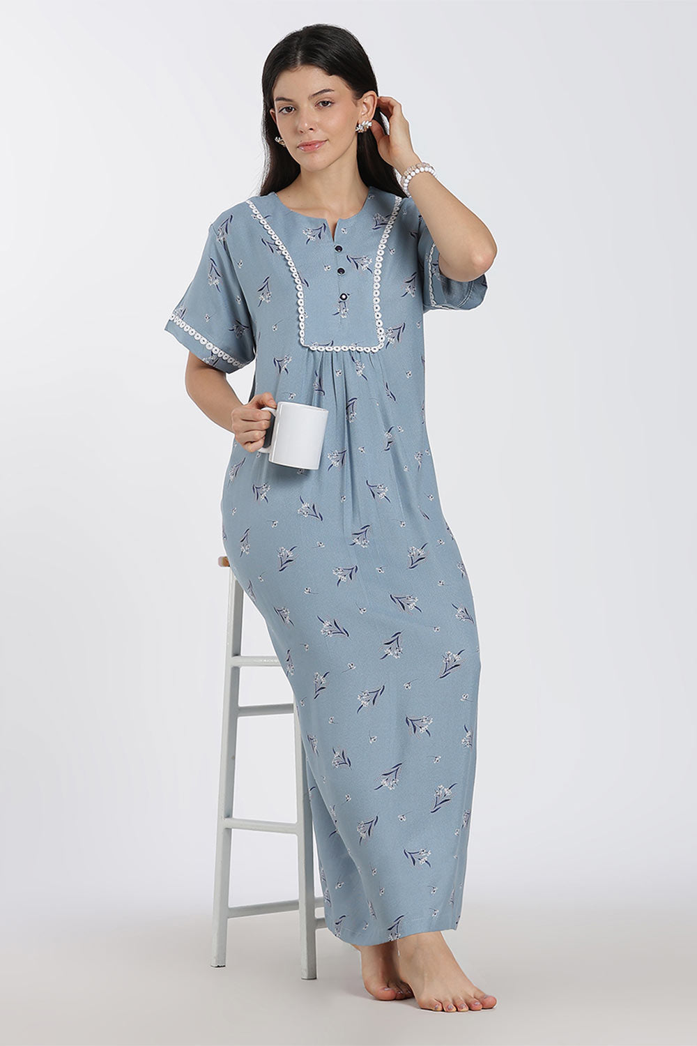 Naidu Hall Printed Alpine Cotton Nighty for Women – Full Length A-Line Sleepwear with Lace Panel | Comfortable Daily Wear Nighty
- NB38