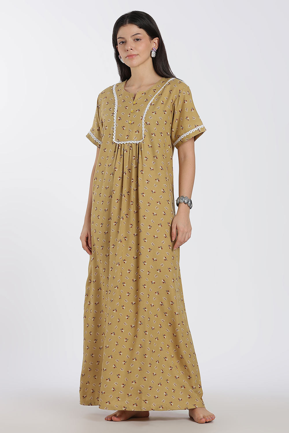 Naidu Hall Printed Alpine Cotton Nighty for Women – Full Length A-Line Sleepwear with Lace Panel | Comfortable Daily Wear Nighty
- NB38