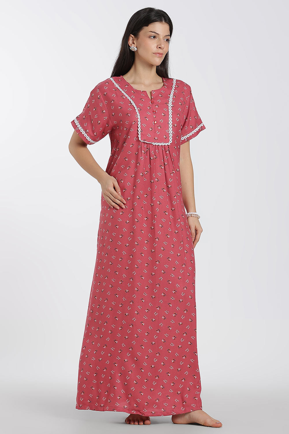 Naidu Hall Printed Alpine Cotton Nighty for Women – Full Length A-Line Sleepwear with Lace Panel | Comfortable Daily Wear Nighty
- NB38