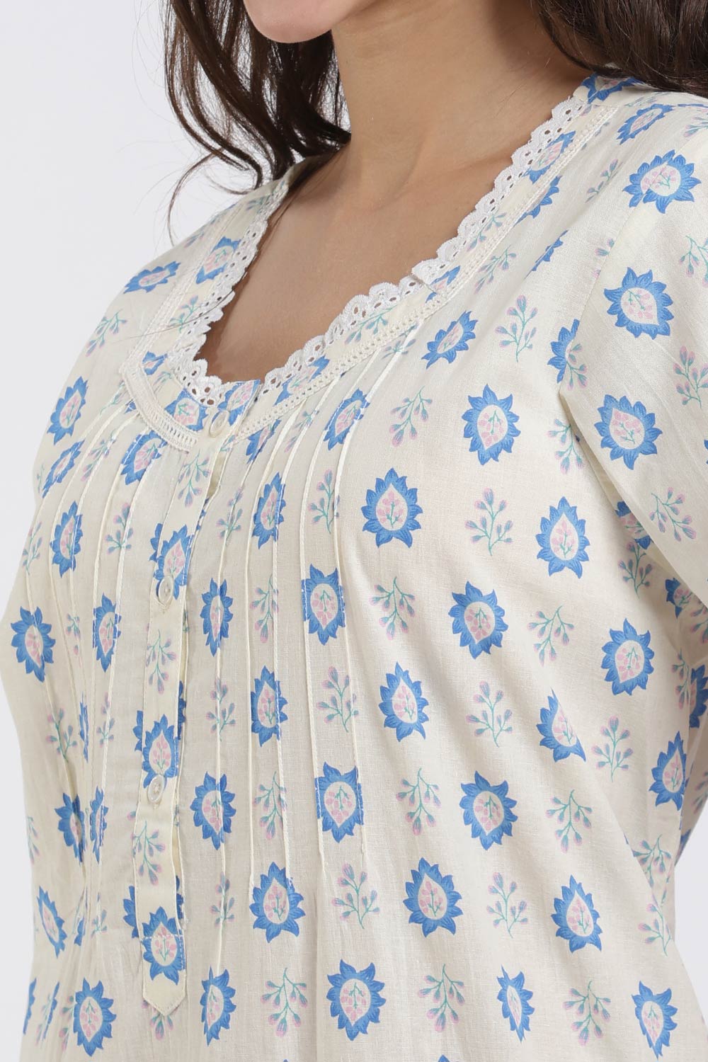 Naidu Hall Printed Cotton Nighty for Women – Full Length A-Line Sleepwear with Lace Detail | Comfortable Daily Wear Nighty
- NB43