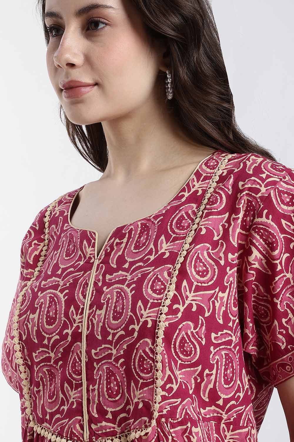 Naidu Hall Women’s Printed Cotton Nighty – Full Length Nighty with V-Slit Round Neck, Lace Yoke & Side Pocket | Comfortable Daily Wear & Sleepwear for Women
- NB46