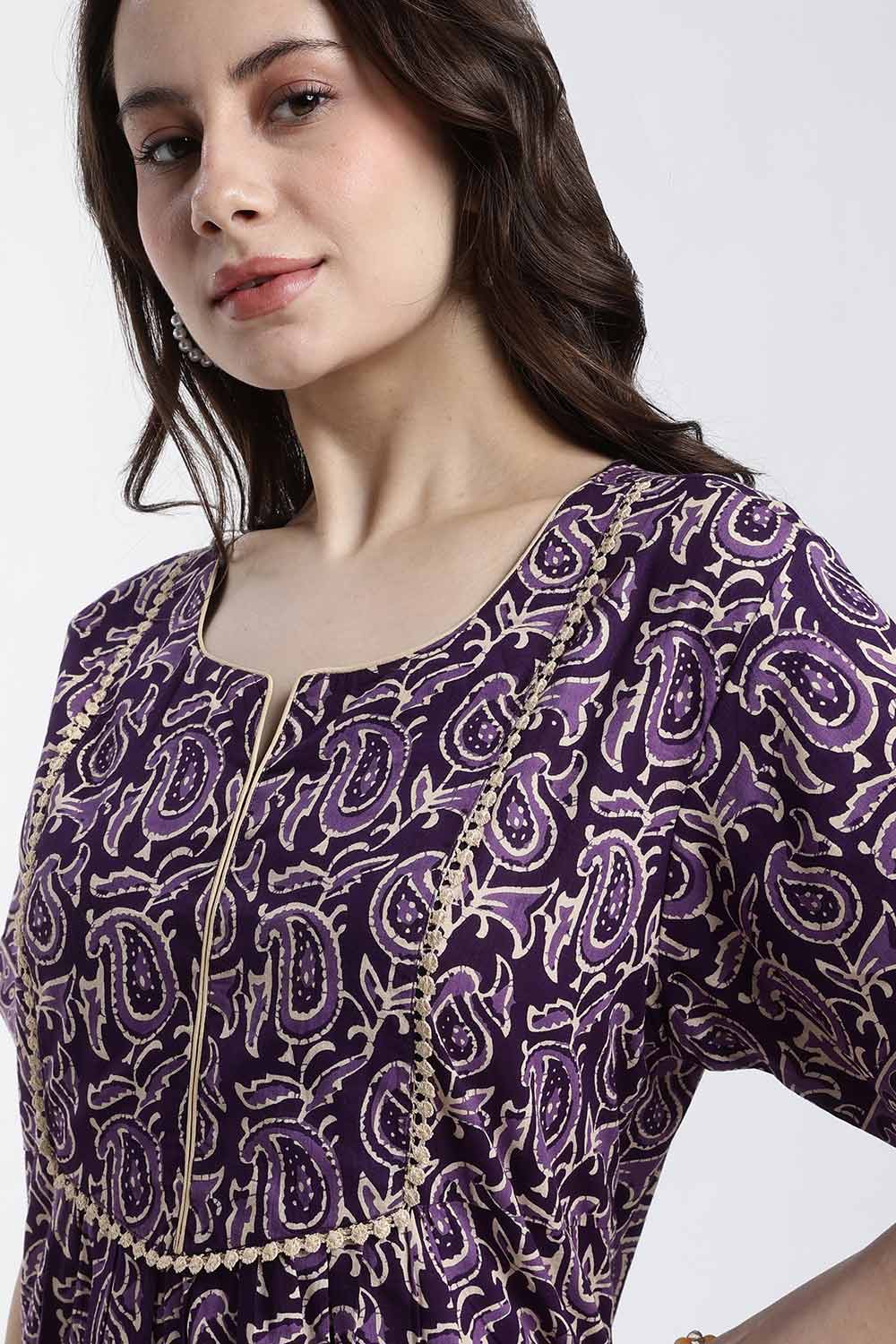 Naidu Hall Women’s Printed Cotton Nighty – Full Length Nighty with V-Slit Round Neck, Lace Yoke & Side Pocket | Comfortable Daily Wear & Sleepwear for Women
- NB46