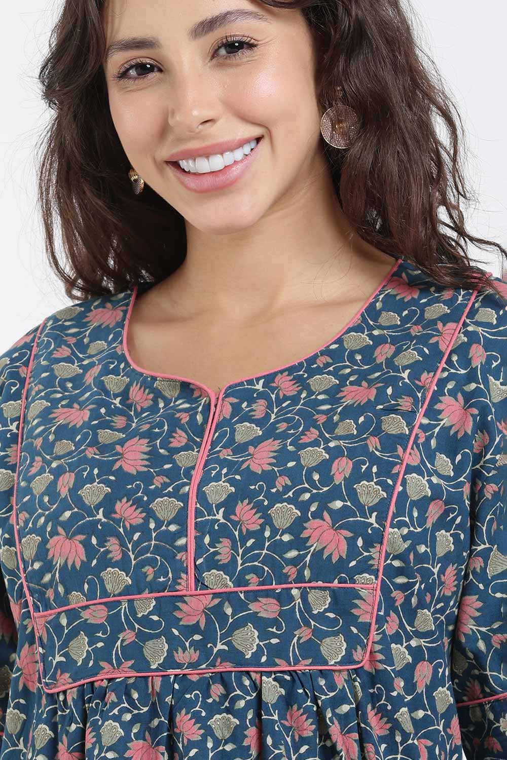 Naidu Hall Printed Cotton Nighty for Women – Full Length Relaxed Fit Sleepwear with V-Slit Neck & Panel Design | Comfortable Daily Wear Nighty
- NF40