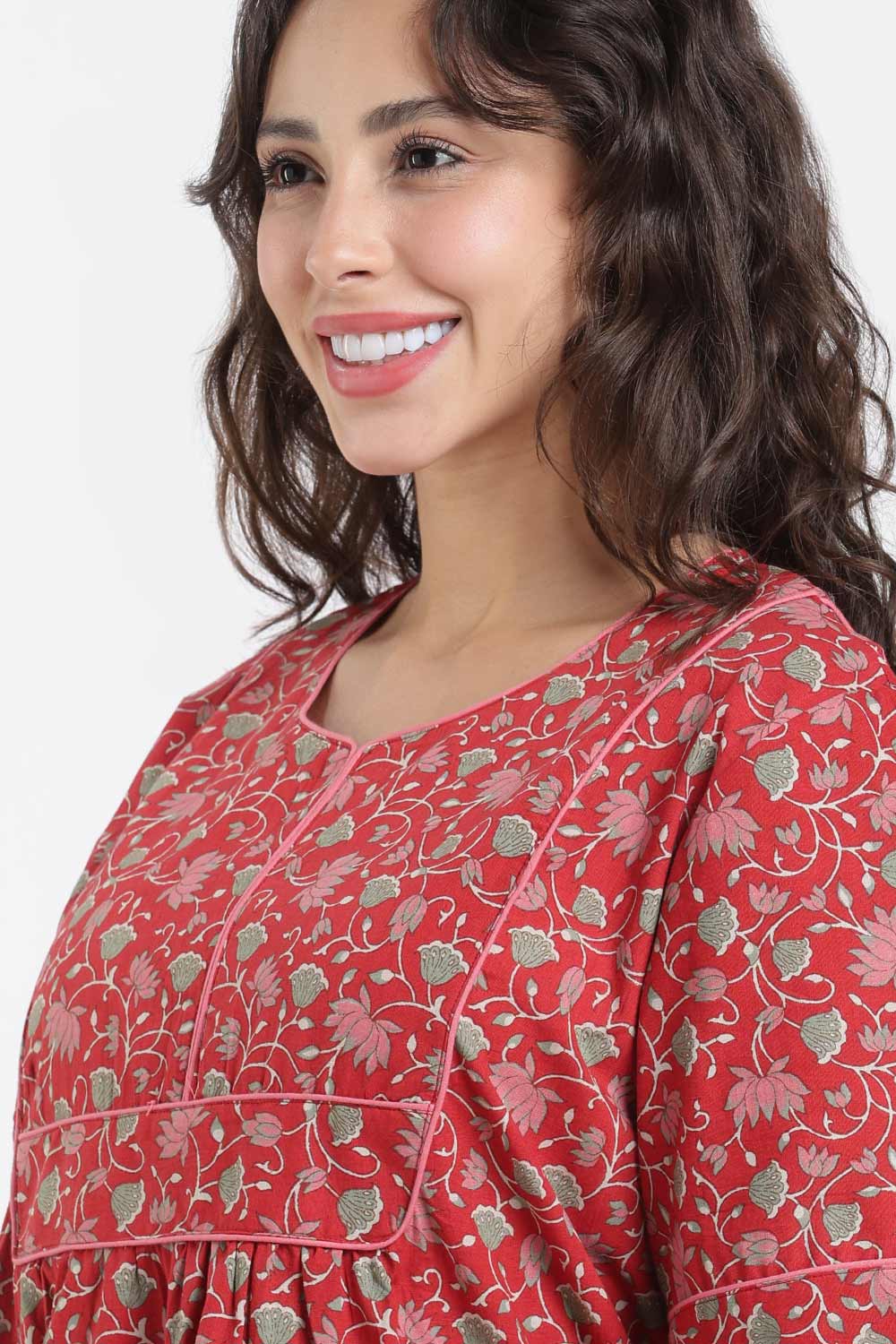Naidu Hall Printed Cotton Nighty for Women – Full Length Relaxed Fit Sleepwear with V-Slit Neck & Panel Design | Comfortable Daily Wear Nighty
- NF40